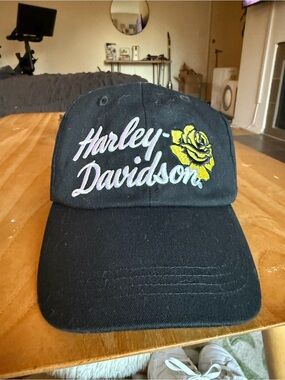 Harley-Davidson Black Cap with Yellow Rose Embroidery